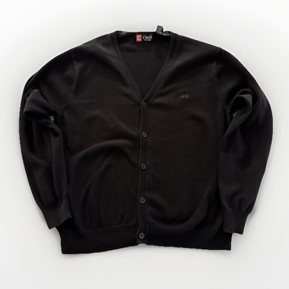 Chaps Button-Down Cardigan Sweater Mens V Neck Long Sleeve Men’s XL Black